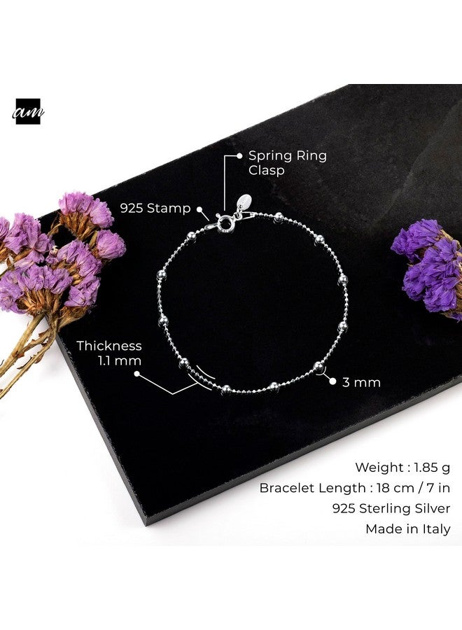 Amberta سوار سلسلة كرات فضة استرلينية 925 بقطر 3.2 مم / 1.1 مم بطول 7 إنش / 18 سم - Image 5