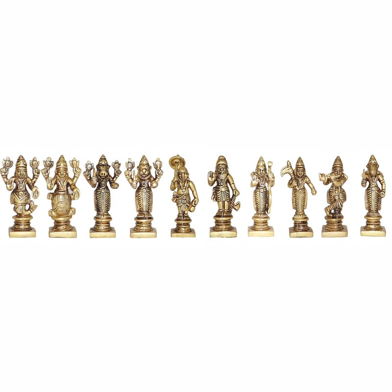 ARKAM Brass Vishnu Dashavatar MurtiDash Avatar IdolPital Das Avatar Statue Set of 10 Antique Brass for HomeTempleOffice Height 9 cm Weight 1250 GMS - Image 3