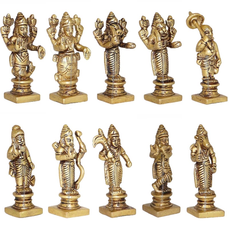 ARKAM Brass Vishnu Dashavatar MurtiDash Avatar IdolPital Das Avatar Statue Set of 10 Antique Brass for HomeTempleOffice Height 9 cm Weight 1250 GMS - Image 2