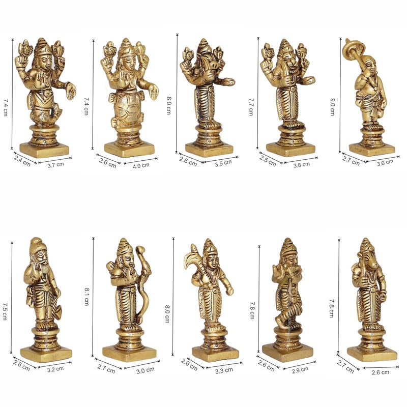 ARKAM Brass Vishnu Dashavatar MurtiDash Avatar IdolPital Das Avatar Statue Set of 10 Antique Brass for HomeTempleOffice Height 9 cm Weight 1250 GMS - Image 4