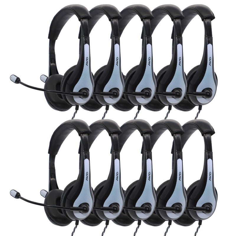 Avid AE36 White OnEar Stereo Headphones with Boom Microphone 10Pack