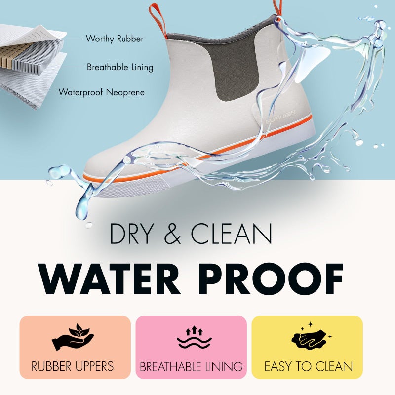 Furuian Women's Deck Boots Ankle Rain Boots Fishing Boots Rubber Waterproof Garden Shoes Slip-Resistant Outdoor Work Shoes, Grey, Size 9 - Image 4