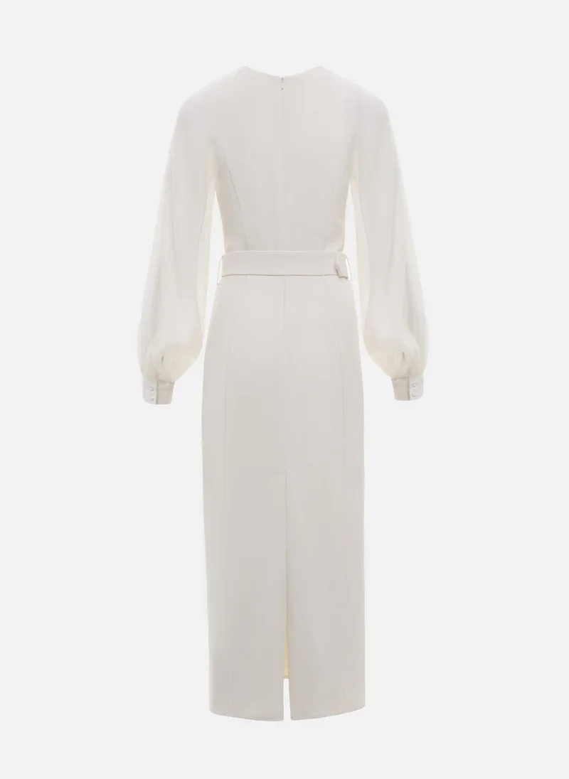Lichi Midi dress with semi-transparent sleeves and matching belt