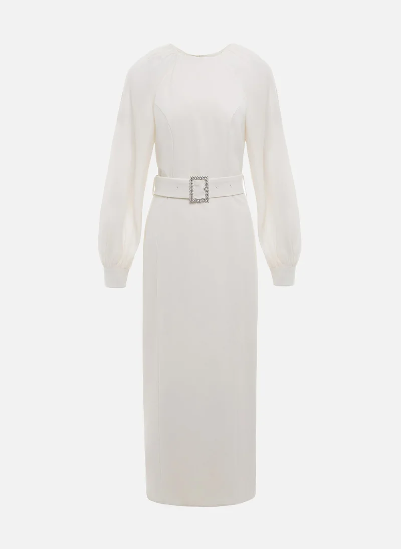 Lichi Midi dress with semi-transparent sleeves and matching belt