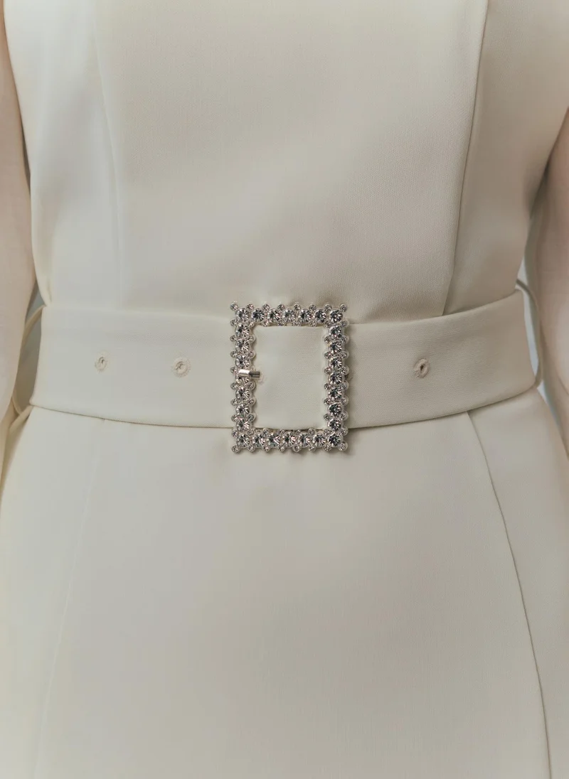 Lichi Midi dress with semi-transparent sleeves and matching belt