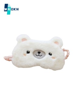 WAOKN White Bear Cartoon Light-blocking Sleeping Eye Mask, Reusable Breathable Eye Mask, Cute Plush Eye Mask Suitable for Children and Girls, Portable Travel Nap Tool  - Image 1