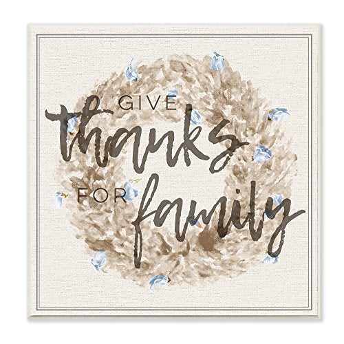 Stupell Industries Give Thanks For Family Strawflower Wreath Wall Plaque Art, 10 x 0.5 x 15, Proudly Made in USA - Image 1
