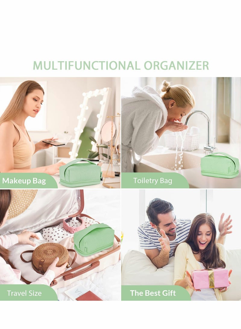 Excefore Travel Makeup Bag, Cosmetic Bag Make Up Organizer Case, Large Wide-open Pouch for Women Purse Toiletries Accessories Brushes (Green) - Image 5