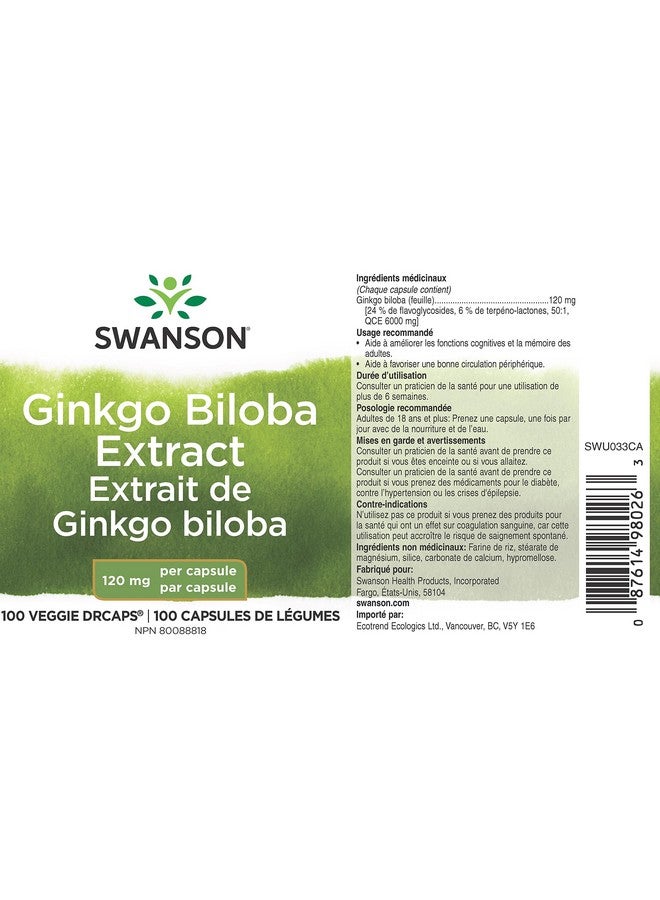 SWANSON Release Ginkgo 120 Mg 100 Caps By Swanson Ultra - Image 3