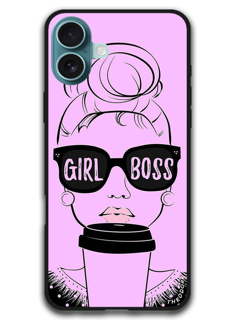 Theodor Protective Case Anti Scratch Shock Proof Bumper Cover For iPhone 16 (6.1)-inch Girl Boss Pink Background - Image 1