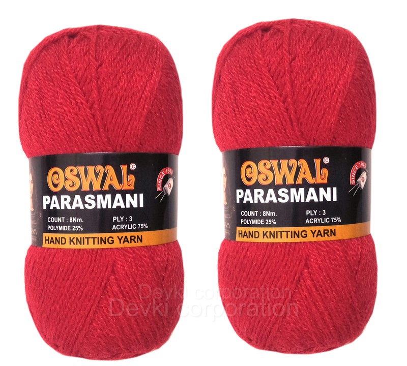 OSWAL Hand Knitting Yarn | Beautiful Shade Wool for Sweater, Cap, Hand-Gloves | Red Color, 100 gm Ball (Shade-OP25.200) - Image 1