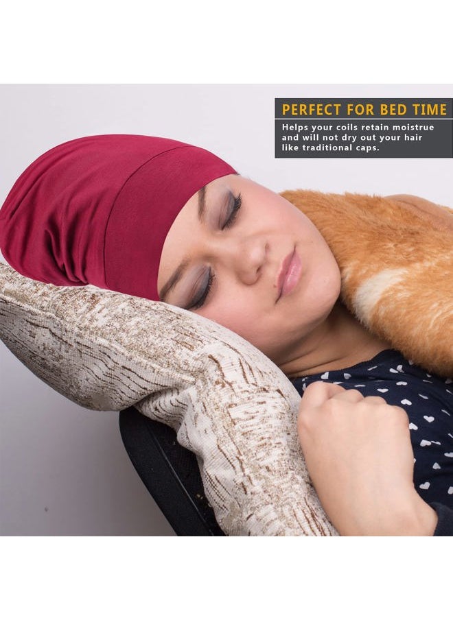 KONPAYDE - Satin Bonnet Sleep Cap Hair Cover Bonnet Satin Lined Slouchy Beanie Night Sleeping Hat - Adjustable for Curly Hair Wine Red - Image 1