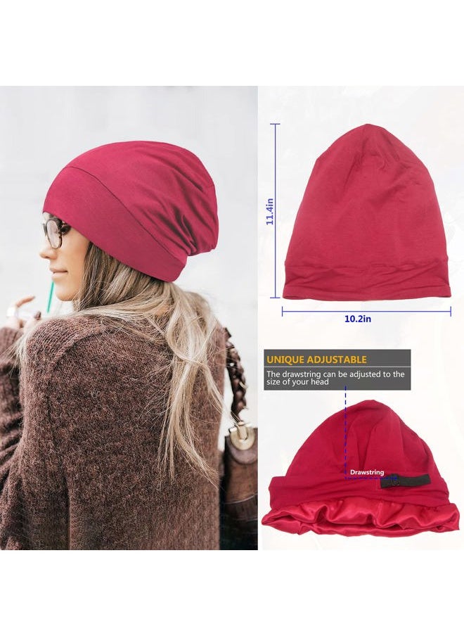 KONPAYDE - Satin Bonnet Sleep Cap Hair Cover Bonnet Satin Lined Slouchy Beanie Night Sleeping Hat - Adjustable for Curly Hair Wine Red - Image 1
