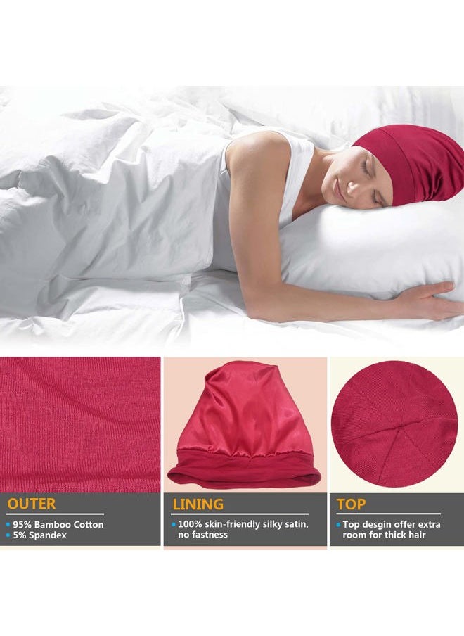 KONPAYDE - Satin Bonnet Sleep Cap Hair Cover Bonnet Satin Lined Slouchy Beanie Night Sleeping Hat - Adjustable for Curly Hair Wine Red - Image 1