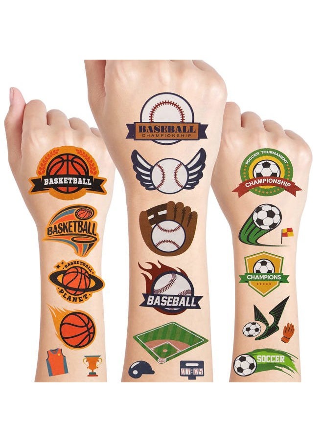 Cleverplay - 24 Sheets Waterproof Temporary Tattoos, Sports Themed Party Favors, Birthday Decorations, Football Soccer Baseball Basketball - Image 1