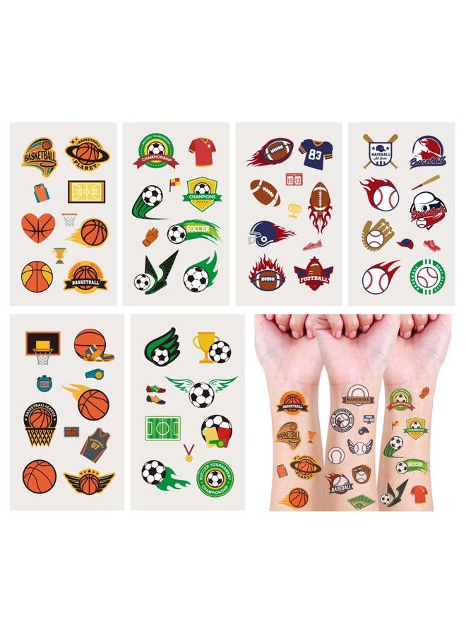 Cleverplay - 24 Sheets Waterproof Temporary Tattoos, Sports Themed Party Favors, Birthday Decorations, Football Soccer Baseball Basketball - Image 1