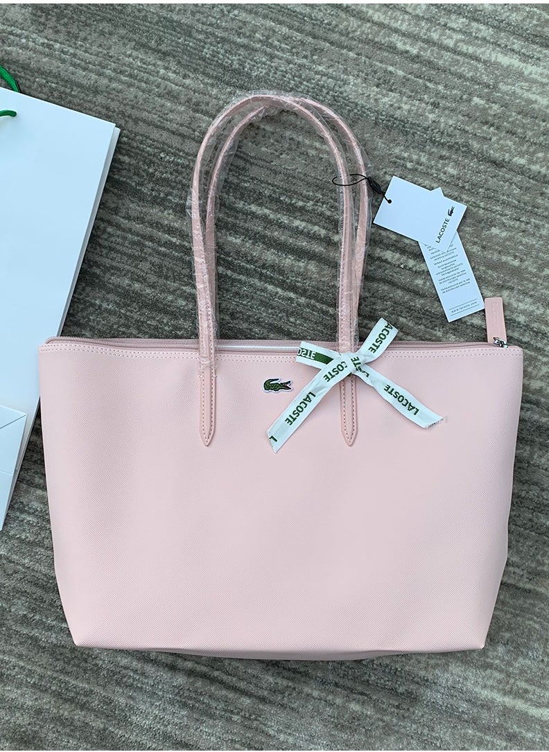 LACOSTE Women's Concept Fashion Versatile Large Capacity Zipper Handbag Tote Bag Shoulder Bag Large Size pink  - Image 1
