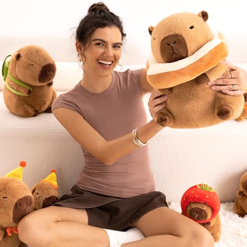 Ditucu Cute Capybara Plush Pillow with Wearable Toast Headgear Stuffed Animal Bread Capibara Plushies Toys Gifts for Kids Brown 11 inch - Image 4