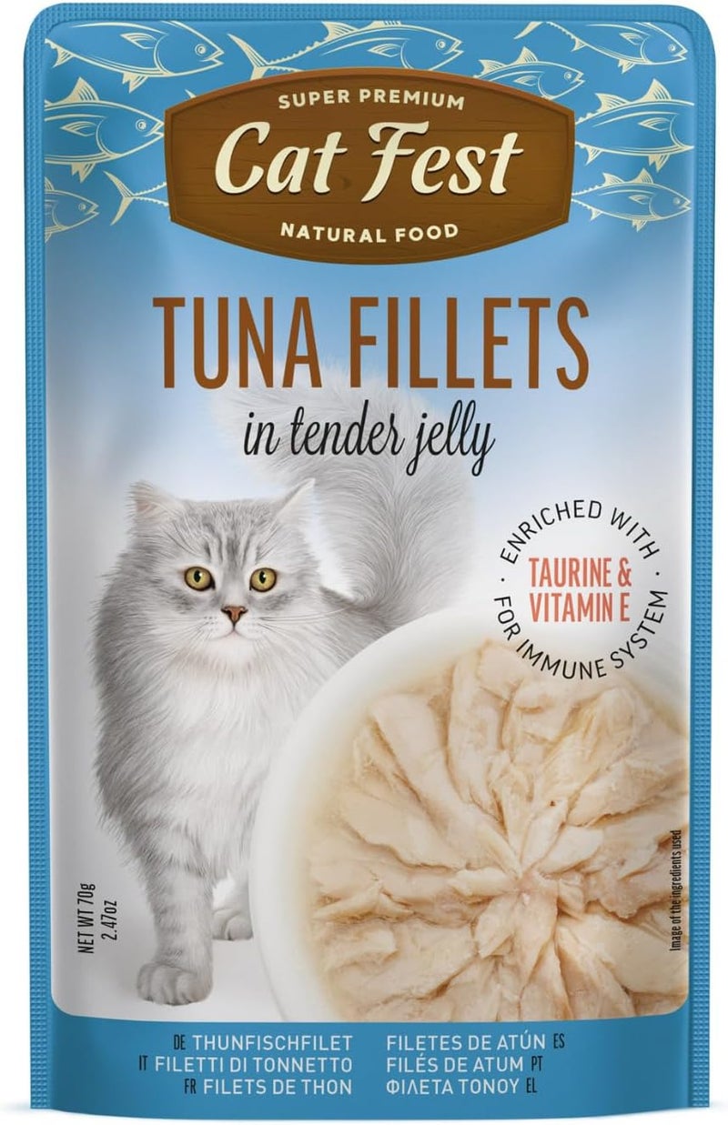 Cat Fest Premium Tuna Fillets in Jelly 70g – High-Protein Wet Cat Food with Taurine & Vitamin E – Natural, Balanced Nutrition for Healthy Muscles, Heart & Coat