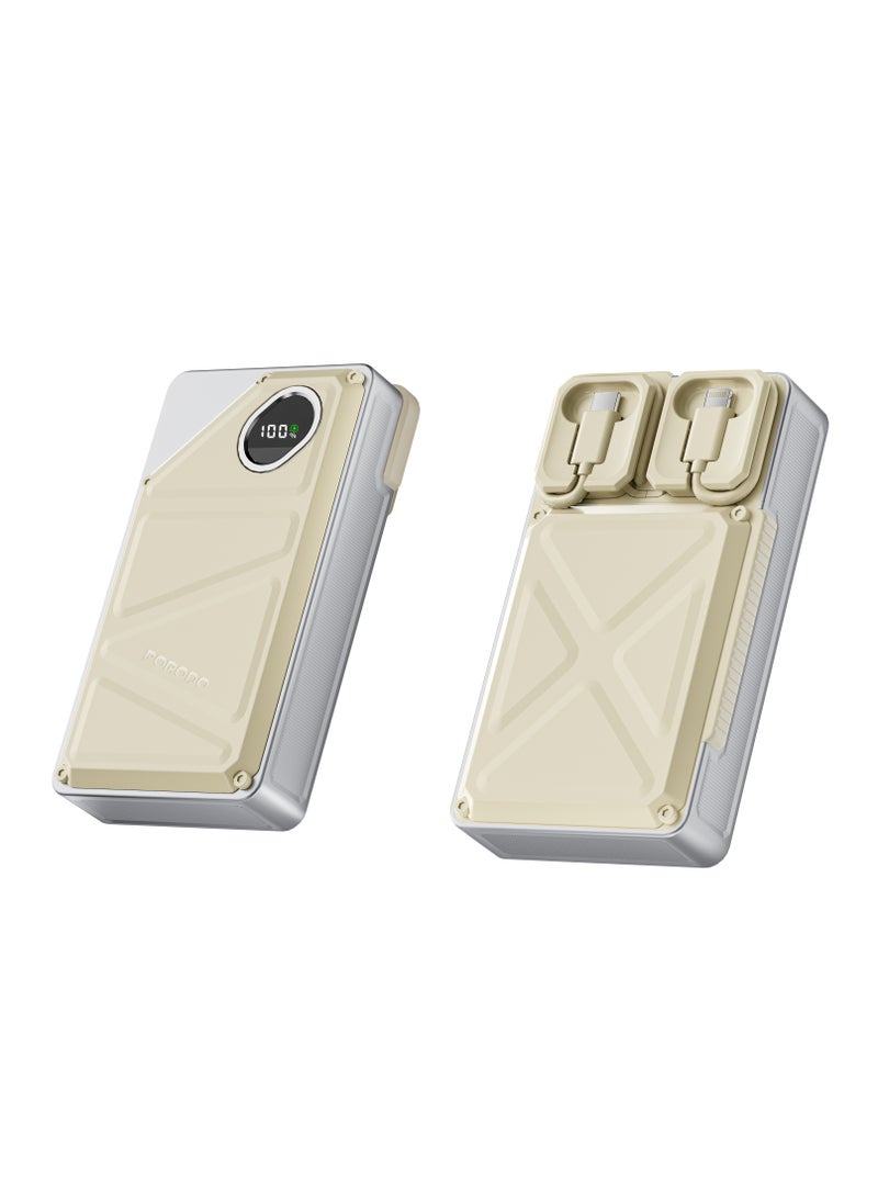 porodo - 20000mAh Power Bank Built-In Type-C & Lightning Cable Power Delivery 22.5W / USB A and Type-C Port with Digital Display - White - Image 1