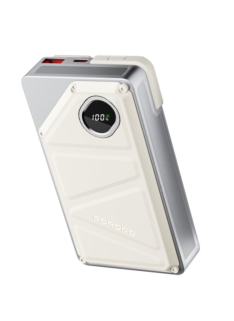 porodo - 20000mAh Power Bank Built-In Type-C & Lightning Cable Power Delivery 22.5W / USB A and Type-C Port with Digital Display - White - Image 1