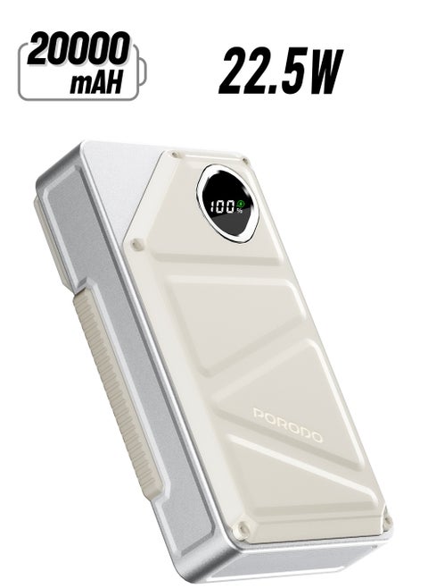 20000mAh Power Bank Built-In Type-C & Lightning Cable Power Delivery 22.5W / USB A and Type-C Port with Digital Display - White