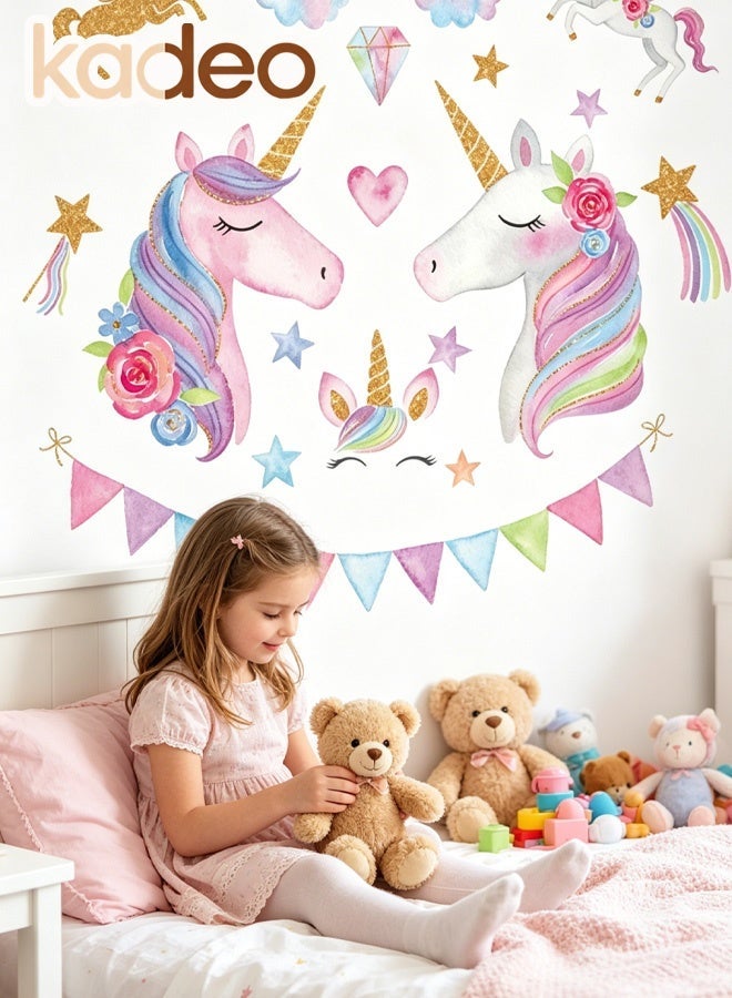 kadeo Large Unicorn Wall Stickers for Girls Room Decor, Rainbow Unicorn Wall Decals for Kids Bedroom, Nursery Wall Decor, Princess Baby Room Decoration, Peel and Stick Waterproof Removable Wall Sticker - Image 4