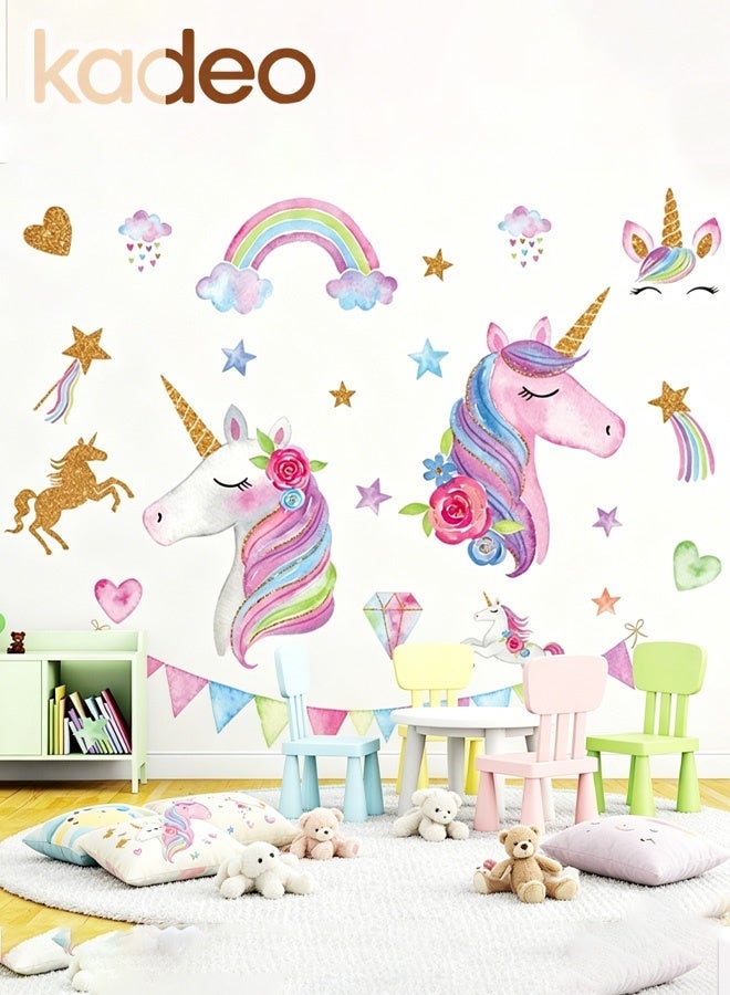 kadeo Large Unicorn Wall Stickers for Girls Room Decor, Rainbow Unicorn Wall Decals for Kids Bedroom, Nursery Wall Decor, Princess Baby Room Decoration, Peel and Stick Waterproof Removable Wall Sticker - Image 2