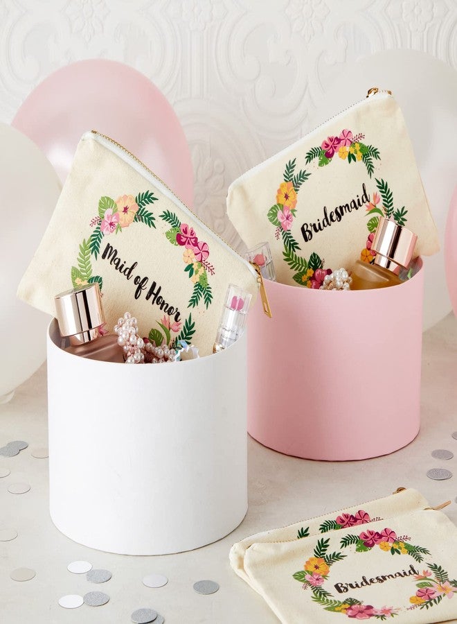 Juvale Set of 5 Floral Bridesmaid Makeup Bag Gifts for Wedding Day, Bridal Shower, Bachelorette Party Favors (7 x 4 Inches) - Image 2