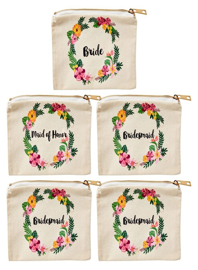 Juvale Set of 5 Floral Bridesmaid Makeup Bag Gifts for Wedding Day, Bridal Shower, Bachelorette Party Favors (7 x 4 Inches) - Image 1