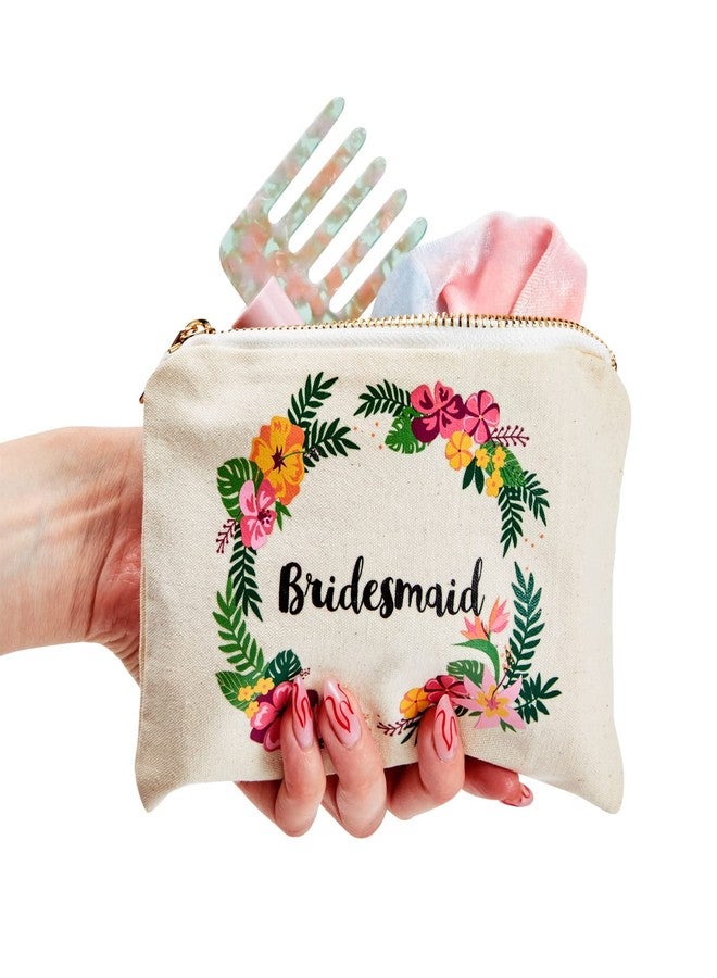 Juvale Set of 5 Floral Bridesmaid Makeup Bag Gifts for Wedding Day, Bridal Shower, Bachelorette Party Favors (7 x 4 Inches) - Image 3