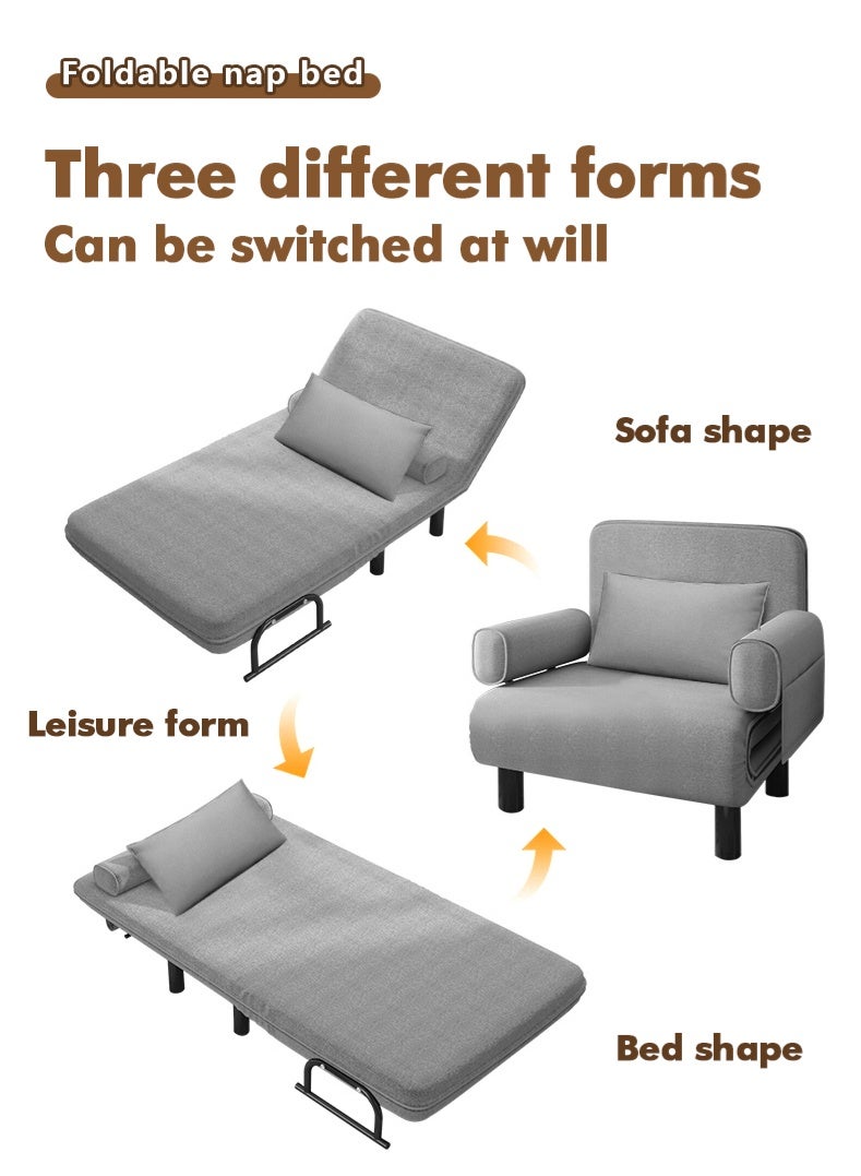 Zeno Linen Art Folding Sofa Bed Dual-Use Living Room Multi-Function Lunch Break Lazy Sofa - Image 4