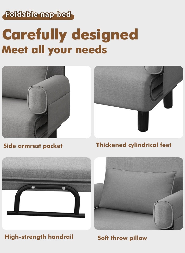Zeno Linen Art Folding Sofa Bed Dual-Use Living Room Multi-Function Lunch Break Lazy Sofa - Image 2