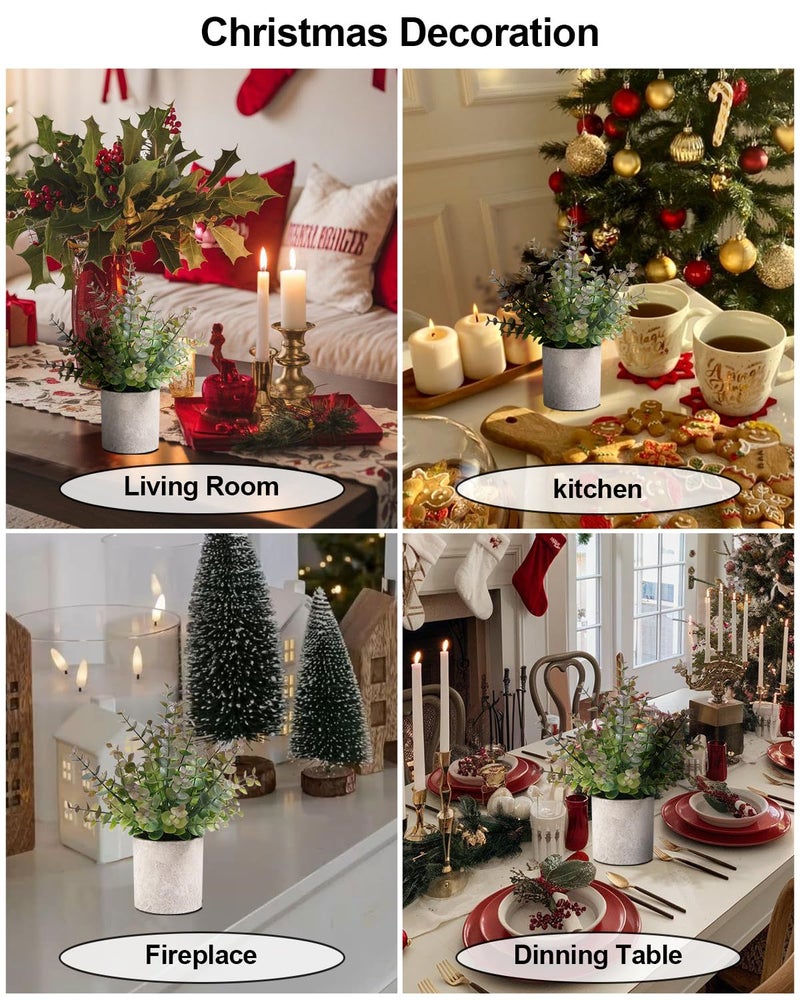 Coferset 2 Pack Small Fake Plants Christmas Greenery Eucalyptus Potted Artificial Plants for Shelf Desk Home Bathroom Farmhouse Room Coffee Table Decor Christmas Decor(Purple) - Image 3