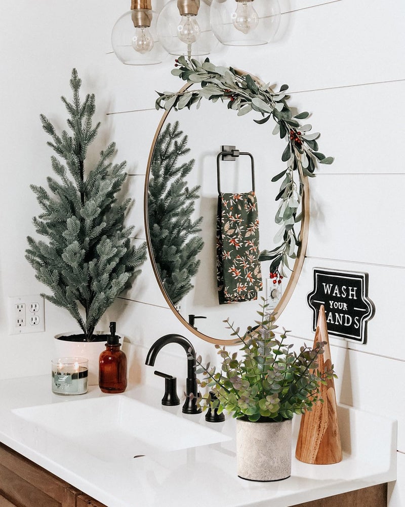 Coferset 2 Pack Small Fake Plants Christmas Greenery Eucalyptus Potted Artificial Plants for Shelf Desk Home Bathroom Farmhouse Room Coffee Table Decor Christmas Decor(Purple) - Image 2