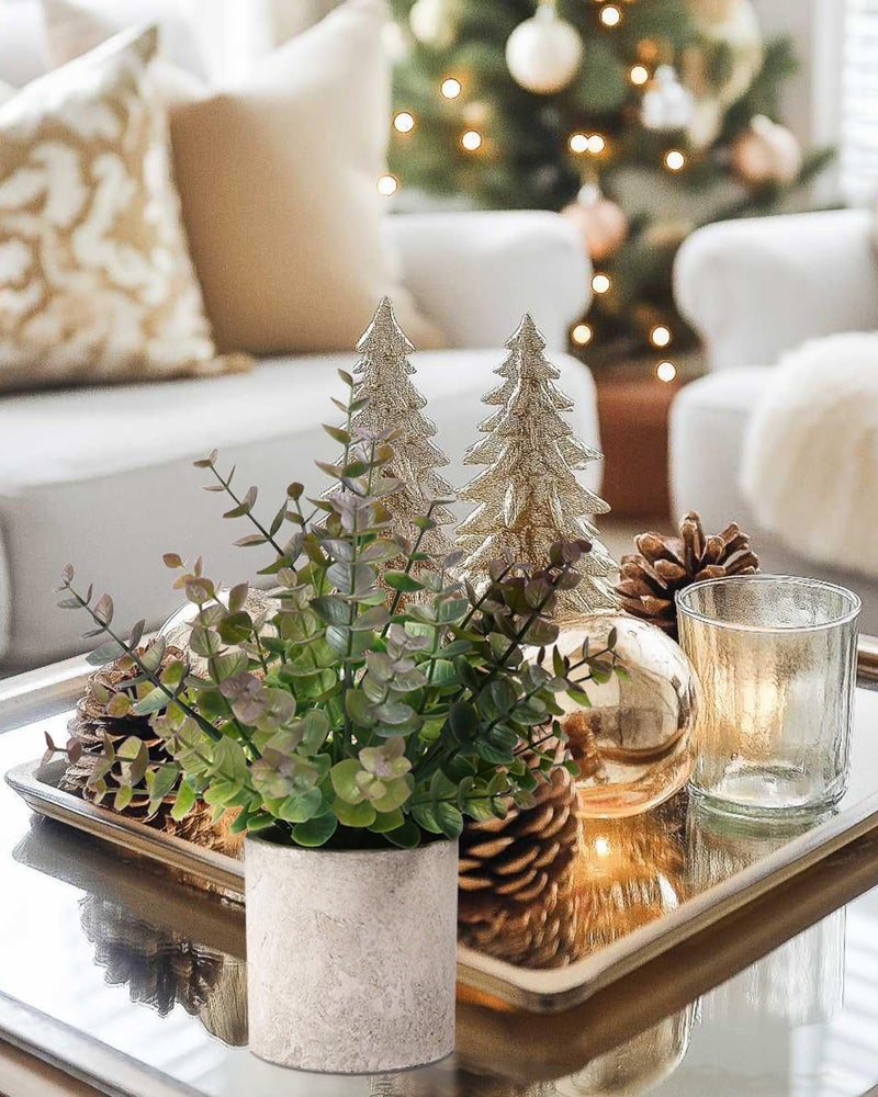 Coferset 2 Pack Small Fake Plants Christmas Greenery Eucalyptus Potted Artificial Plants for Shelf Desk Home Bathroom Farmhouse Room Coffee Table Decor Christmas Decor(Purple) - Image 5