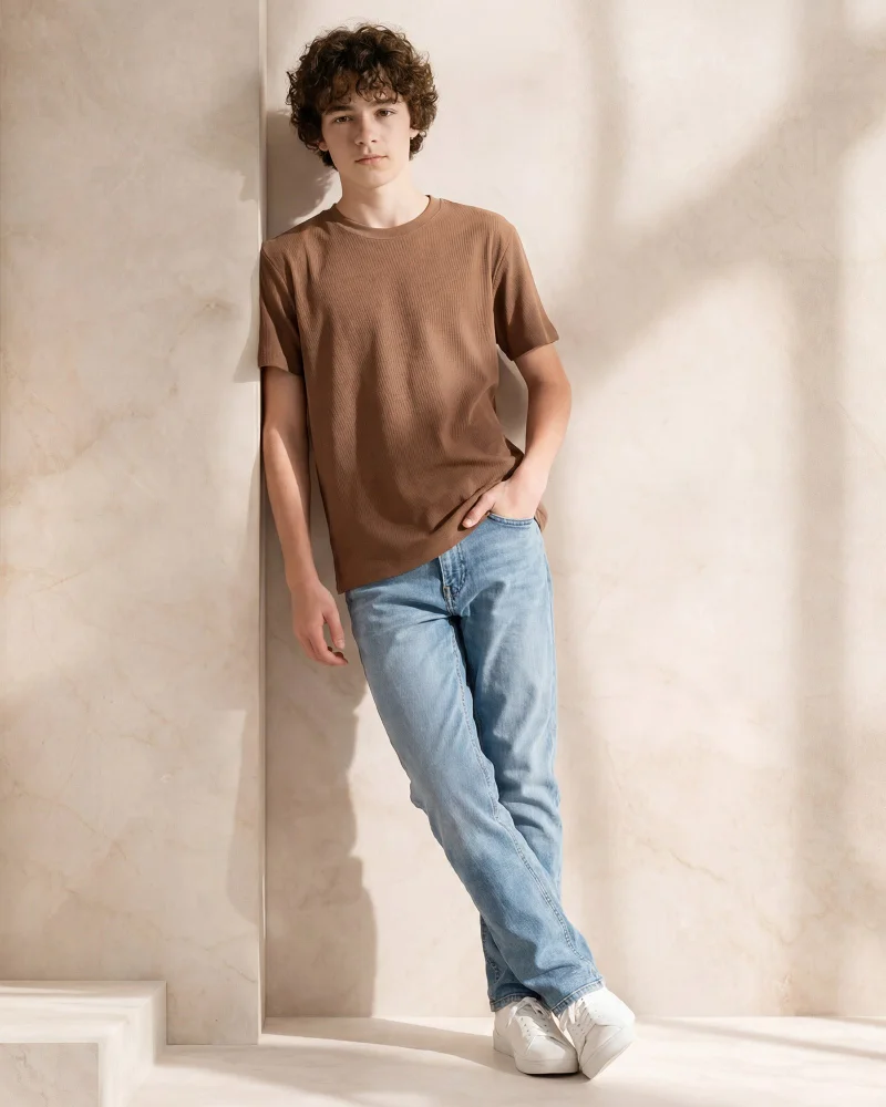 ردتاغ Boys Brown Plain T-Shirt