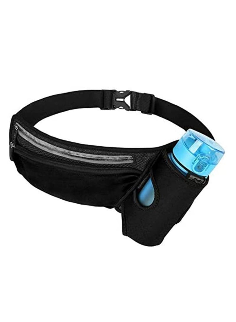 حزام الجري العاكس بحزام قابل للتعديل مع جيوب بسحاب وحامل زجاجة ماء - مثالي للرياضة والمشي لمسافات طويلة وركوب الدراجات والتسلق - يناسب هواتف حتى 6.5 بوصة - مقاوم للعرق - اللون أسود - Image 1