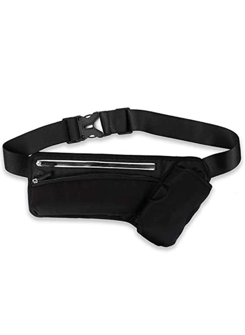 حزام الجري العاكس بحزام قابل للتعديل مع جيوب بسحاب وحامل زجاجة ماء - مثالي للرياضة والمشي لمسافات طويلة وركوب الدراجات والتسلق - يناسب هواتف حتى 6.5 بوصة - مقاوم للعرق - اللون أسود - Image 2