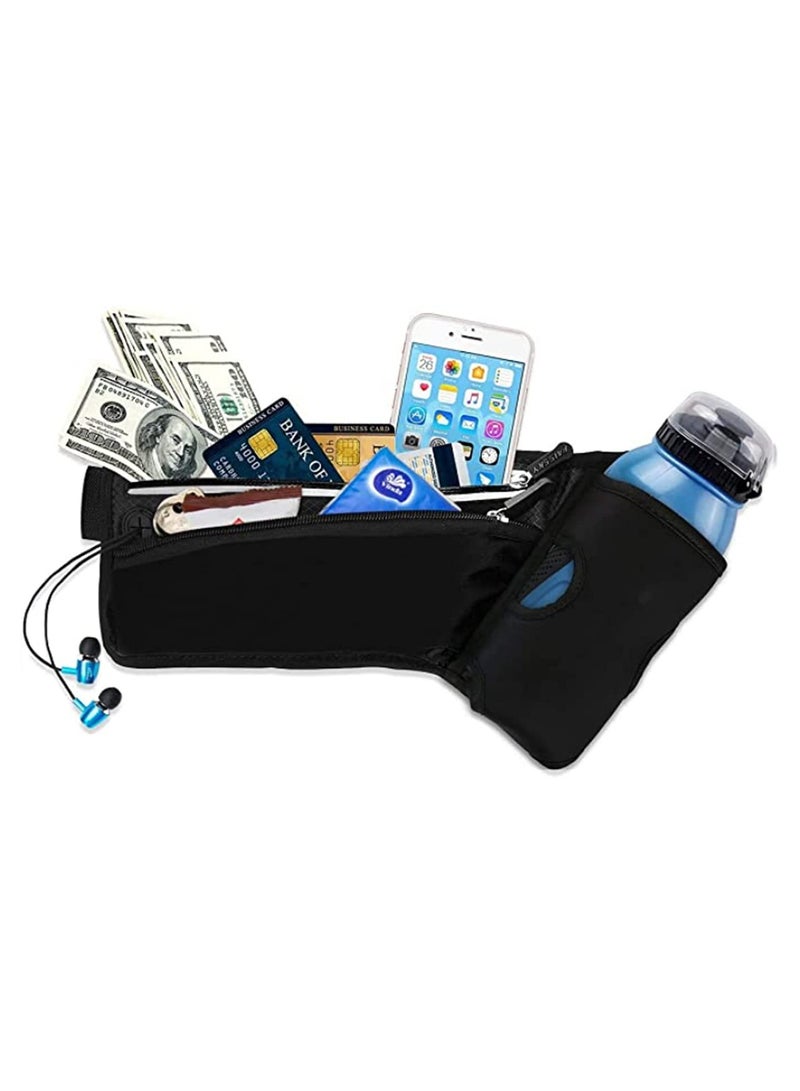 حزام الجري العاكس بحزام قابل للتعديل مع جيوب بسحاب وحامل زجاجة ماء - مثالي للرياضة والمشي لمسافات طويلة وركوب الدراجات والتسلق - يناسب هواتف حتى 6.5 بوصة - مقاوم للعرق - اللون أسود - Image 3