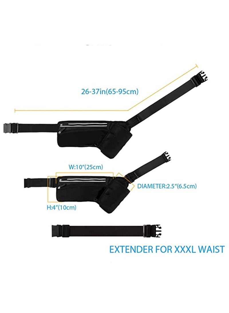 حزام الجري العاكس بحزام قابل للتعديل مع جيوب بسحاب وحامل زجاجة ماء - مثالي للرياضة والمشي لمسافات طويلة وركوب الدراجات والتسلق - يناسب هواتف حتى 6.5 بوصة - مقاوم للعرق - اللون أسود - Image 4