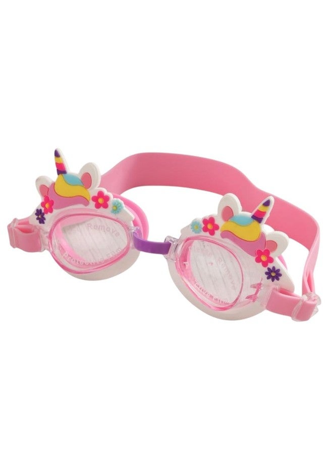 Yellow Bee Magical Unicorn Swimming Goggles with 3D Ears and Floral Décor for Girls, Pink - Image 1