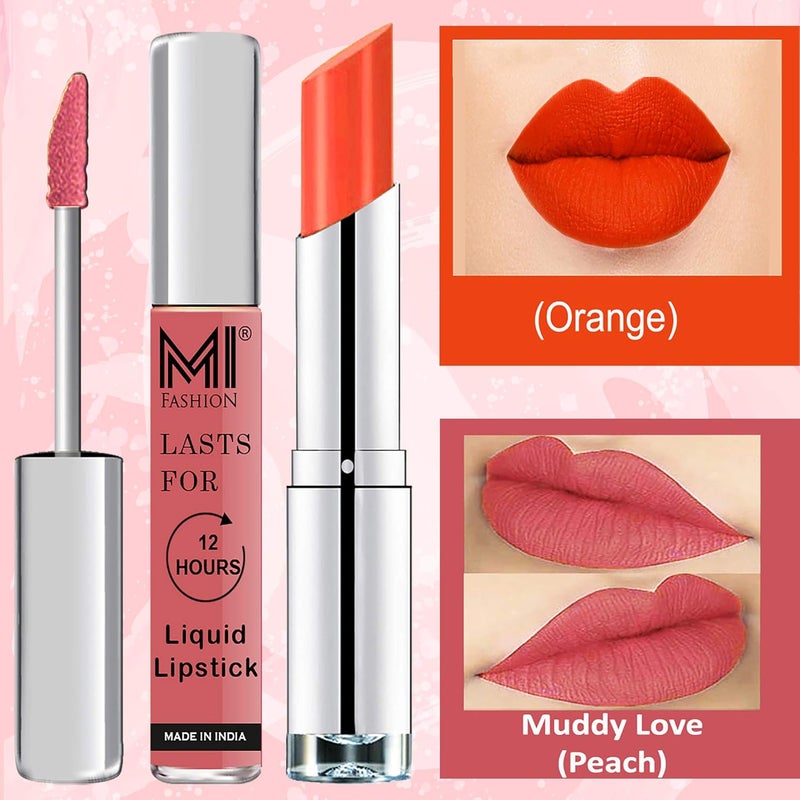 MI Fashion Made in India Lipstick Combo Offers 100 Veg Long Lasting Peach Liquid Matte Lipstick Orange Crush Creamy Matte Lipstick - Image 3