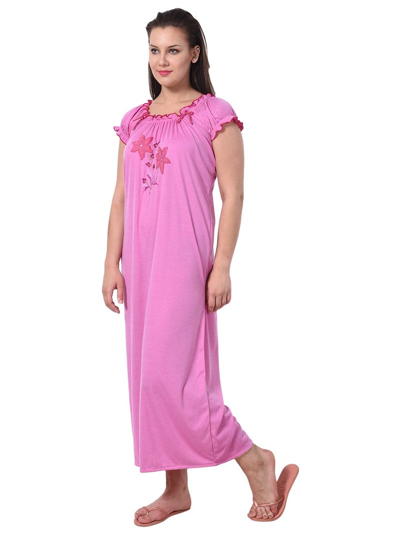 Noty Store Noty Women's Cotton Floral Maxi Nightgown (RS-1N-H-F-V_Cherry & Red) - Image 3