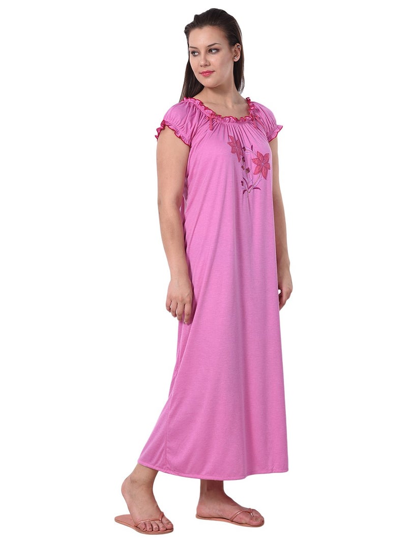 Noty Store Noty Women's Cotton Floral Maxi Nightgown (RS-1N-H-F-V_Cherry & Red) - Image 2
