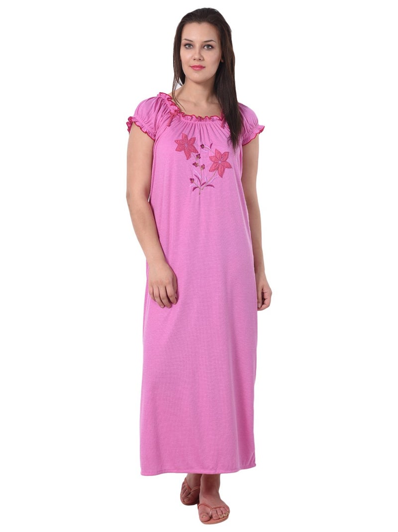 Noty Store Noty Women's Cotton Floral Maxi Nightgown (RS-1N-H-F-V_Cherry & Red) - Image 1