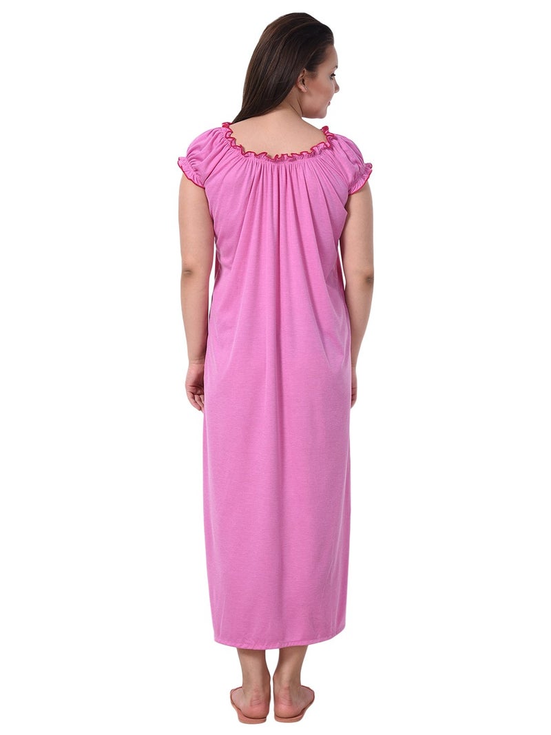 Noty Store Noty Women's Cotton Floral Maxi Nightgown (RS-1N-H-F-V_Cherry & Red) - Image 4
