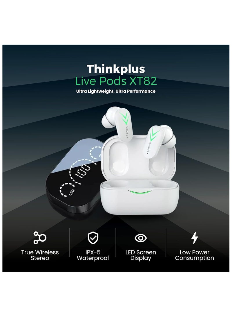 سماعات أذن لاسلكية XT82 Think Plus Livepods بلوتوث لاسلكية | سماعات أذن للألعاب اللاسلكية ذات زمن استجابة منخفض وصوت جهير عميق مع مرآة معلوماتية لمستوى البطارية وشاشة LCD من الكروم (أسود) - Image 3