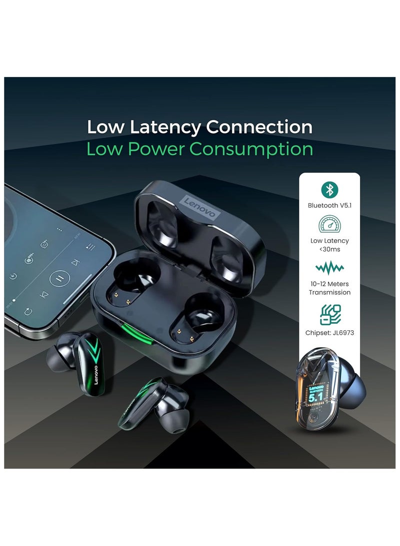 سماعات أذن لاسلكية XT82 Think Plus Livepods بلوتوث لاسلكية | سماعات أذن للألعاب اللاسلكية ذات زمن استجابة منخفض وصوت جهير عميق مع مرآة معلوماتية لمستوى البطارية وشاشة LCD من الكروم (أسود) - Image 4