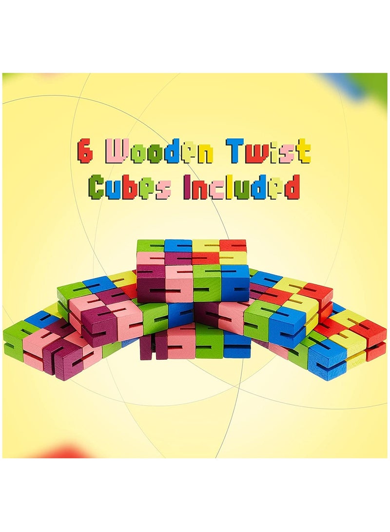 6 Pcs Wooden Fidget Toy Twist Block Cubes Puzzle Sensory Toys for Kids Birthday Party Gift and Supplies - Image 4